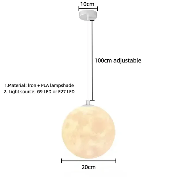 Nordic Moon Pendant Light LED Hanging Lamp with E27 Modern Chandelier Indoor Home Decor for Bedroom Living Room Bedside Lighting - Image 6