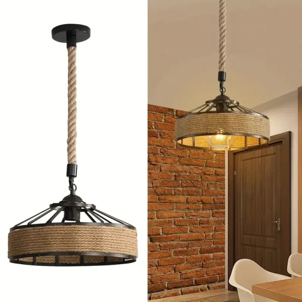 Vintage Hemp Rope Pendant Light Restaurant LED Hanging Lamp Industrial Wind Chandelier Creative Edison Bulb Decor Pendant Lamps - Image 5