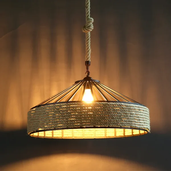 Vintage Hemp Rope Pendant Light Restaurant LED Hanging Lamp Industrial Wind Chandelier Creative Edison Bulb Decor Pendant Lamps - Image 2