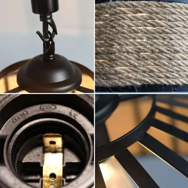 Vintage Hemp Rope Pendant Light Restaurant LED Hanging Lamp Industrial Wind Chandelier Creative Edison Bulb Decor Pendant Lamps - Image 6