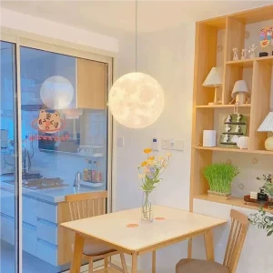 Nordic Moon Pendant Light LED Hanging Lamp with E27 Modern Chandelier Indoor Home Decor for Bedroom Living Room Bedside Lighting