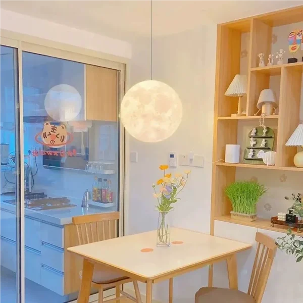 Nordic Moon Pendant Light LED Hanging Lamp with E27 Modern Chandelier Indoor Home Decor for Bedroom Living Room Bedside Lighting