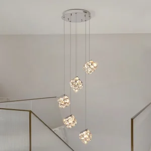 Modern LED Light Luxury Crystal Chandelier Dining Bedroom Corridor Staircase Stainless Steel Pendant Lamp Customizable Quantity