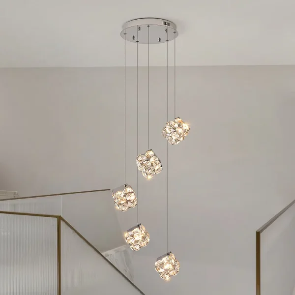 Modern LED Light Luxury Crystal Chandelier Dining Bedroom Corridor Staircase Stainless Steel Pendant Lamp Customizable Quantity